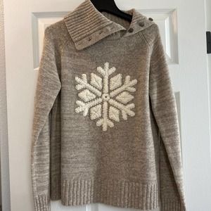 NWOT Womens Sundance Stratton Cream Wool Snowflake Sweater Split Cowl Neck Large
